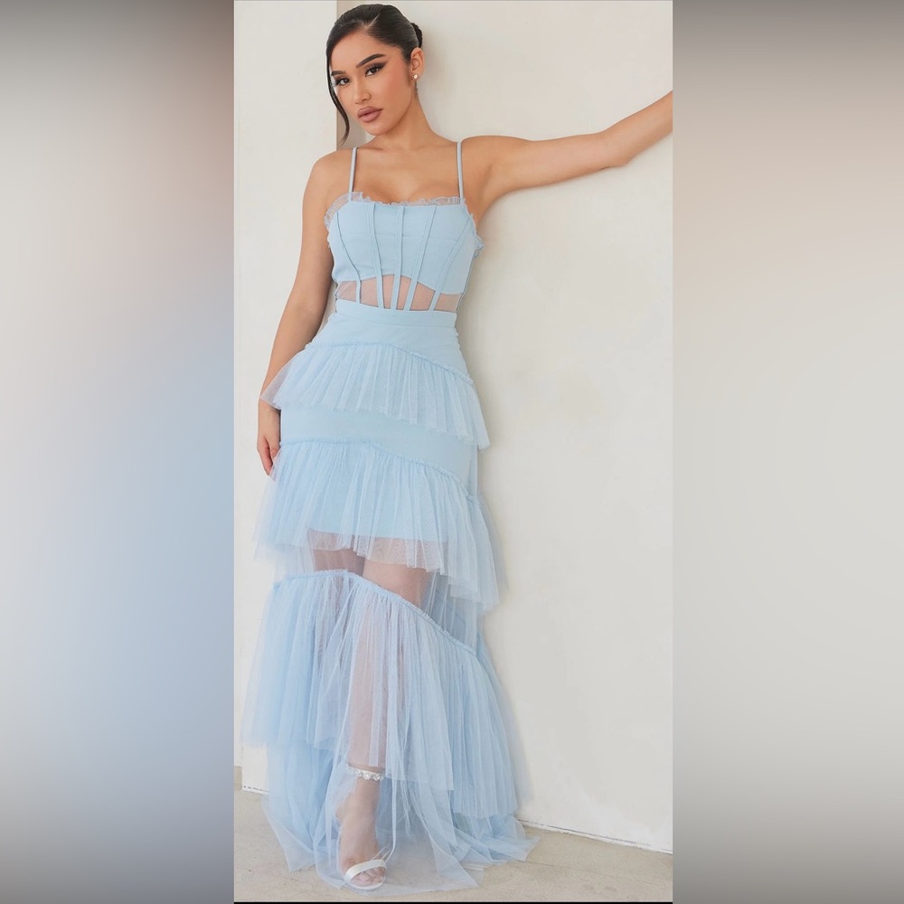 New with tags Fashion Nova Tulle Maxi Dress - Light Blue. XS